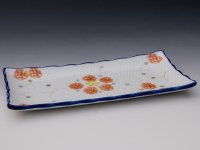 Pirosvirágos Japán Porcelán Sushi Tálalótál 24x12 cm